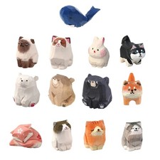 Small Wooden Animal Statue Lovely Handcraft Carving Figure Desktop Decor