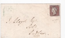 1855 QV 1d PENNY RED STAMP (FAULTS) ON BEWDLEY SHREWSBURY COVER TO LUDLOW