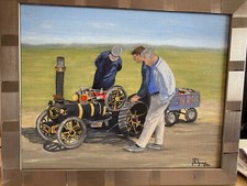 Artwork Oil Painting Model Steam Train 