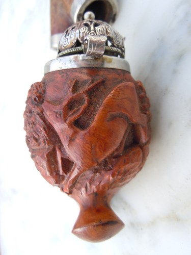 Carved heather pipe deer - carved,