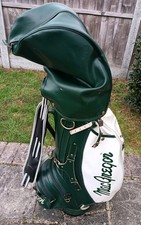 Vintage MacGregor Green/White Leather Cart/Trolley Bag, Raincover