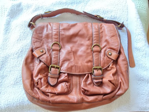Vintage tan leather - , messenger