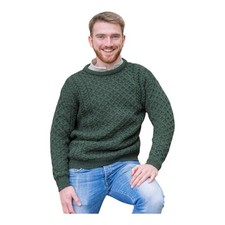 Mens Aran Sweater Pine Green