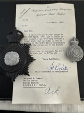 Rare Bedfordshire Constabulary Police Cap Badge And Helmet Plate Plus Letter