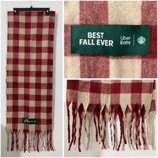 Starbucks x Uber Eats Best Fall Ever Red Tan Plaid Scarf 100% Polyester New