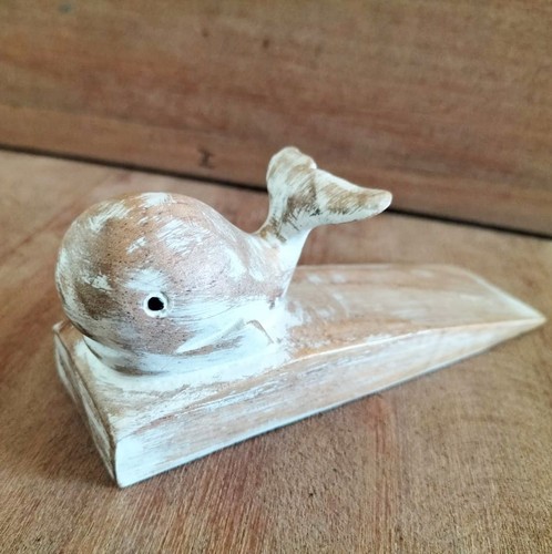 Hand carved doorstop whale - doorstop,