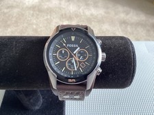 Fossil Coachman Mens Watch CH2891 Black Dial Bronze Accents Leather Cuff Strap
