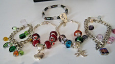Job Lot Of 5 Charm Bracelets With multicoloured Glass Beads + Charms, 1 Magnetic