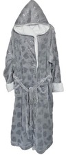 GEORGE XL fleece GLITTER HEARTS hooded DRESSING GOWN bath robe GREY unworn