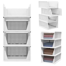 Stackable Folding Wardrobe Organiser Shelf Rack Closet Storage Box Drawer 4P/SET