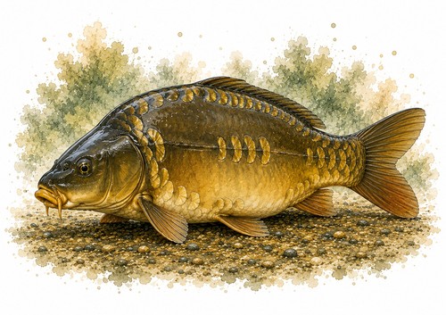 Mirror carp watercolour print - mirror,