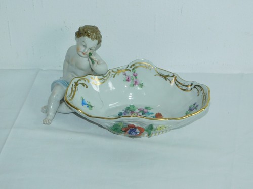 Dresden porcelain putto bowl - porcelain,