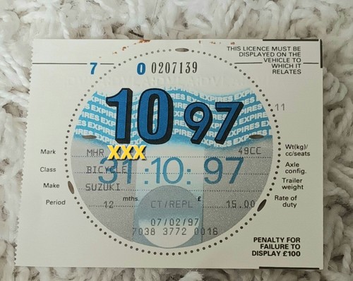 Unused old tax disc october - old,