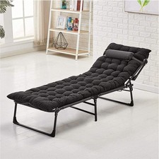 Recliner Outdoor Chair Foldable with Pillow Sun Lounger Recliner Folding Black