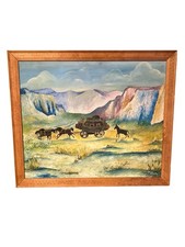 Vintage American Folk Art Painting Western Landscape Pioneer - Bruce Wheeler ‘66