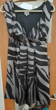 Temperley London 100% Silk Short Dress Black Silver Zebra Stripe - Size 8 UK