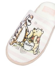 LADIES DISNEY WINNIE THE POOH & TIGGER PINK FAUX FUR SLIPPERS WOMENS MULES SIZE