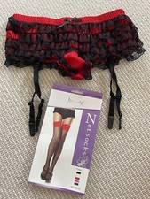Sexy Frilly Suspender Panties With Black And Red Fishnet Stockings Burlesque