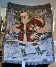 Vintage Christmas Tapestry Style Throw Blanket Father Christmas