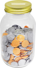 Clear glass coin bank jar - bank,