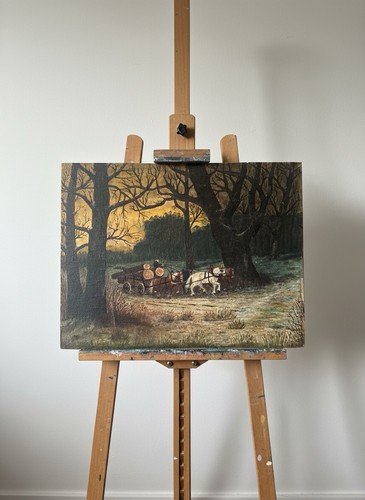 Vintage oil canvas horse - canvas,