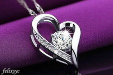 Crystal Heart Pendant 925 Sterling Silver Necklace Chain Women Jewellery Gift UK