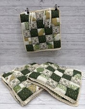 Reversible Patchwork Crochet Seat Cushions Set of 6 Green Orange Floral Lace