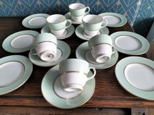 Wedgwood Vintage Tea Set Bone China Mint Green & Gold 18 Pieces VGC