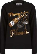 Christmas Fizzymas Womens Christmas Jumper Black Sweatshirt Long Sleeve Ladies