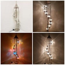 Silver Chrome Floor Lamp 3 5 7 9 Glass Ball Turkish Moroccan Mosaic + FREE BULB