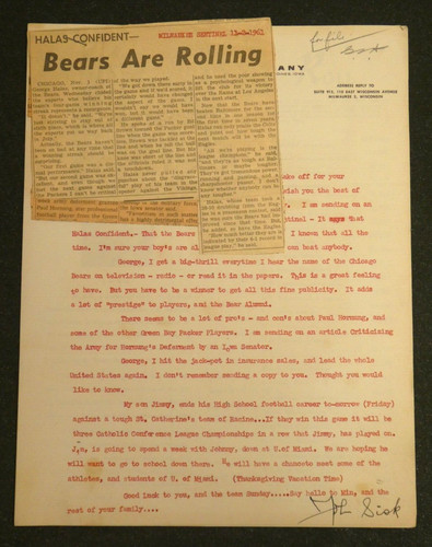 Letter george halas from - to,