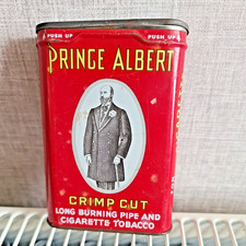 VINTAGE PRINCE ALBERT TIN CRIMP CUT BURNING PIPE & CIGARETTE TOBACCO USA 