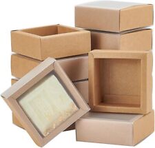 BENECREAT 12 Pack Kraft Paper Gift Boxes with Clear Lid 8.3x8.3x3cm