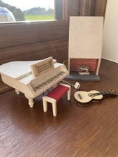 Vintage Lundby Dolls House Piano Fireplace Stool Guitar 1970s