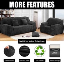 Yeahmart Thick Sofa Cover 3-Seater Pure Color Sofa Protector Velvet Easy Fit