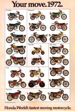 Honda Worlds fastest moving motorcycle Assortment 1972 Motorbike Poster Print
