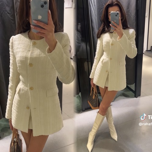 Zara tweed bouclé blazer - bouclé,