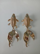 Gold Fish Statement Earrings Large Sealife Holiday New