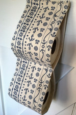 FABRIC TOILET ROLL HOLDER BLUE NAUTICAL DESIGN ON LINEN-LOOK FOR 2 ROLLS