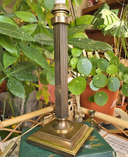 Vintage Antique Brass Table Lamp Ribbed Column 42 Cm Herda