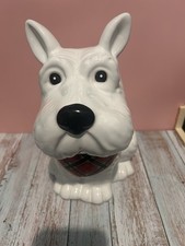 WHITE WESTIE SCOTTY TERRIER TARTAN BANDANA COOKIE/BISCUIT/DOG TREAT JAR 9”