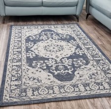 Flat Weave Rug Distressed Navy