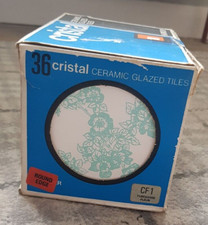 CRISTAL Vintage Turquoise FLEUR Ceramic Tiles round edg Original Box H&R Johnson