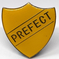 School PREFECT Vintage Enamel Shield Yellow Lapel Pin Badge Head Pupil Teacher
