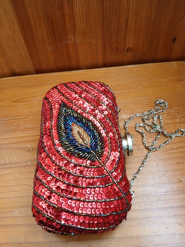 Red sequin beaded peacock - sequin,