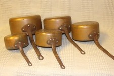 Professional French copper pans Set of 5 with cast iron handles tin lined 6.5 Kg