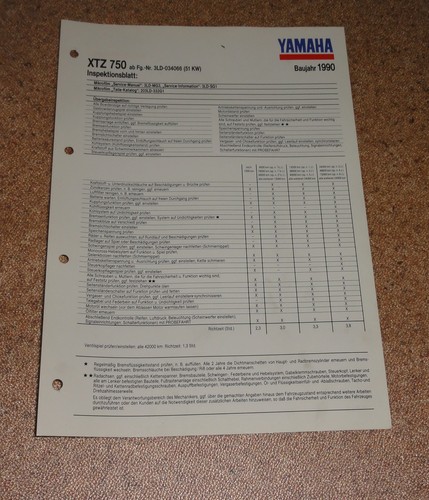 Inspection sheet yamaha - sheet, xtz