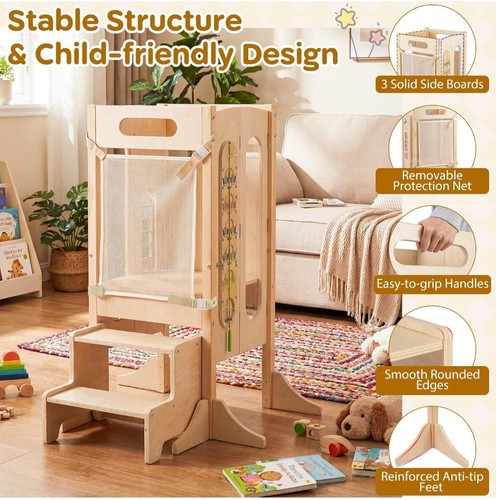Foldable toddler tower wooden - foldable,