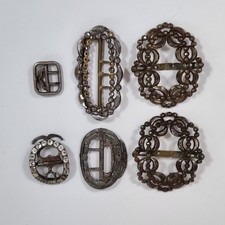 Lot Of 6 Antique Steel Shoe Buckles Various Designs
