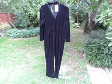 Black velour choker catsuit jumpsuit size 18 sleek sexy nights out Halloween